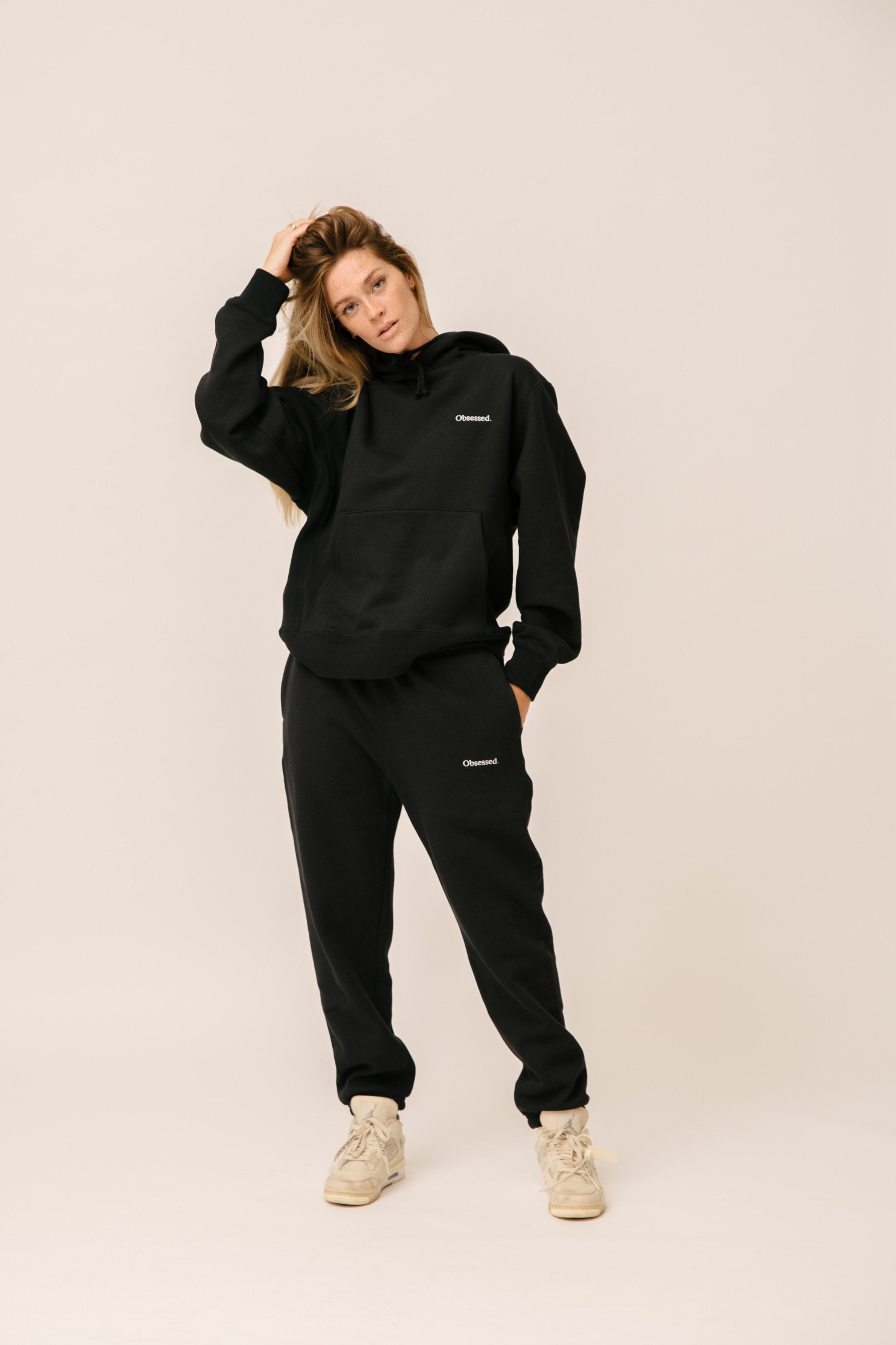 VARSITY BLACK SWEATPANTS OBSESSED GLOBAL